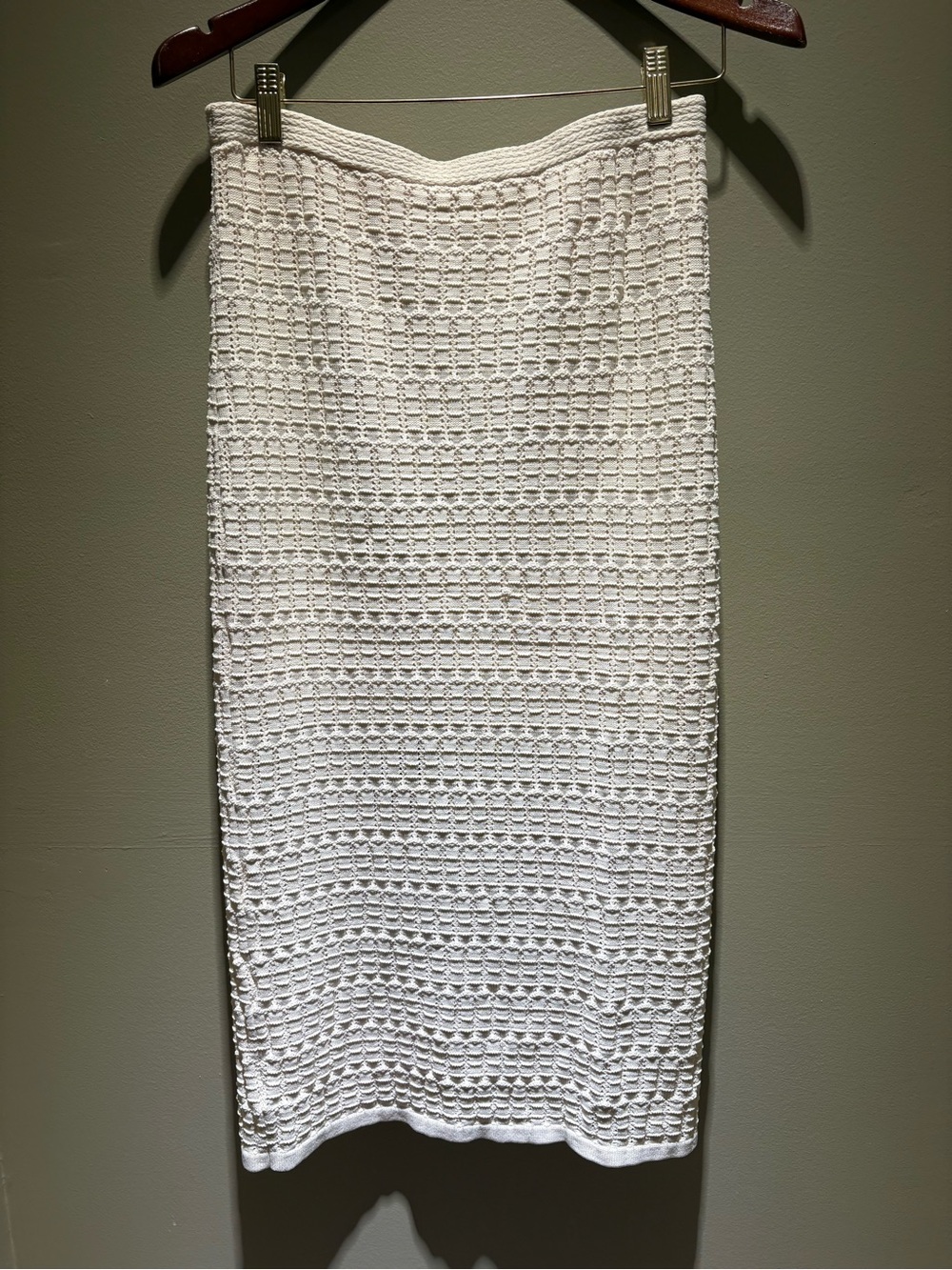 Levete Room Ivory Crochet-Look Knit Midi Skirt — Size 40